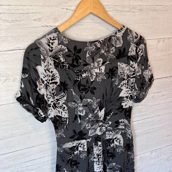 Free People Dress Size 4 Part Time Love Grey Floral Mini Short Sleeve Tie Front - Picture 14 of 16